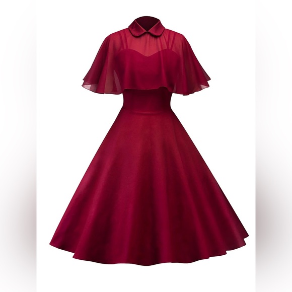 Unique Vintage red dress with capelet size large - Picture 3 of 13